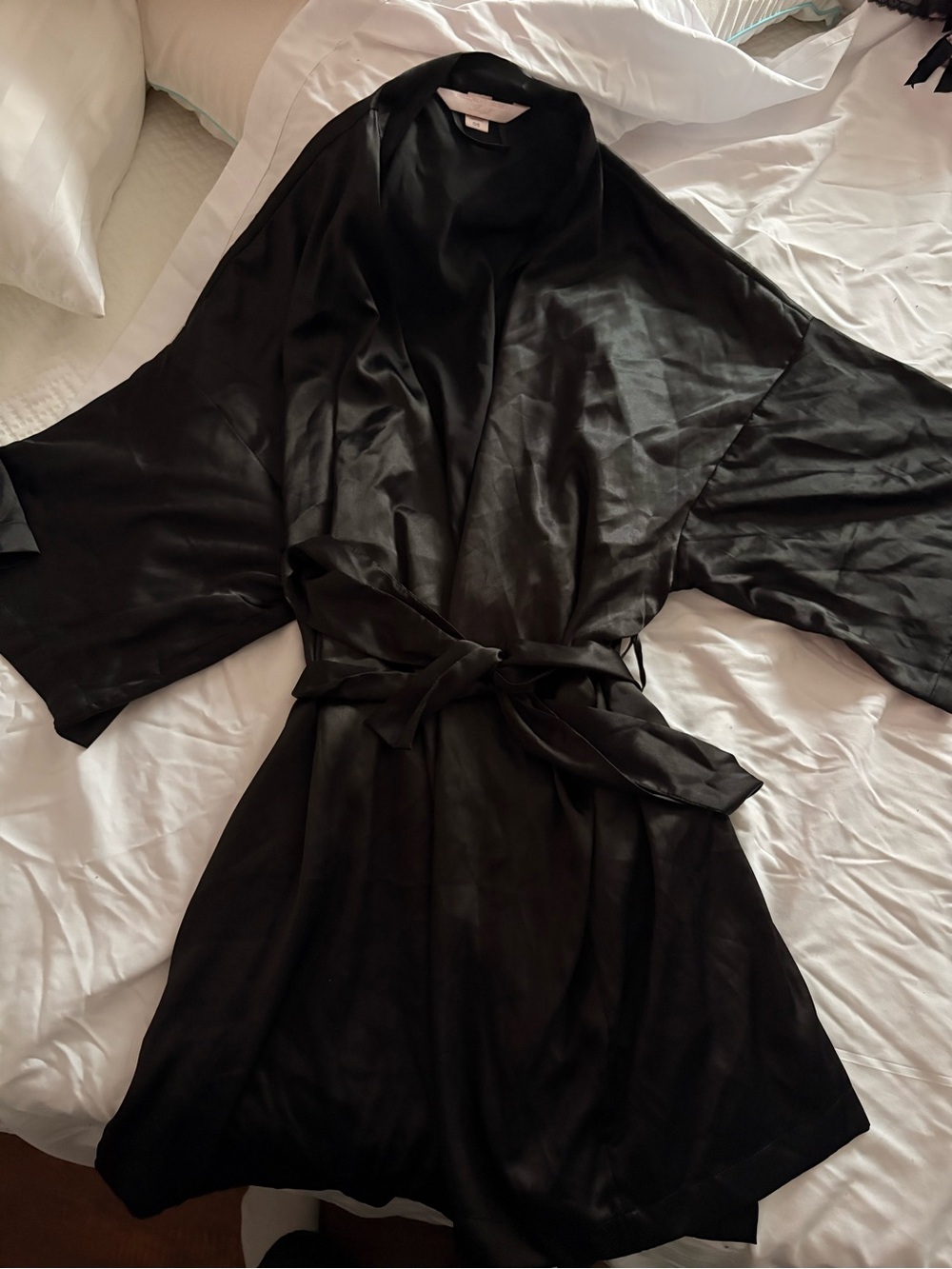 Victoria’s Secret Angels Black Silk Robe Vintage Lingerie